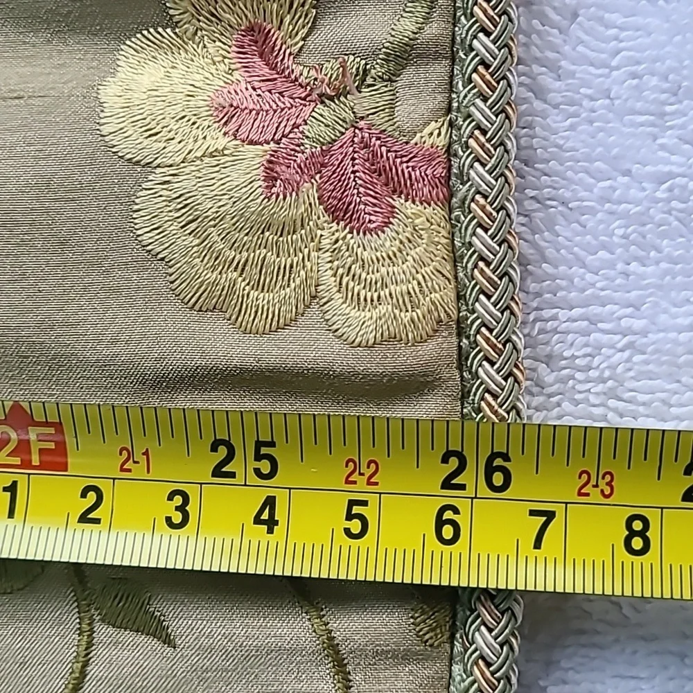2 Embroidered Pillow‎ Sham Covers Beautiful light Olive green Floral Embroidered